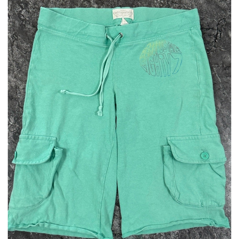 Aeropostale Womens Cargo Sweat Shorts Bermuda's Graphic Green Sz Small